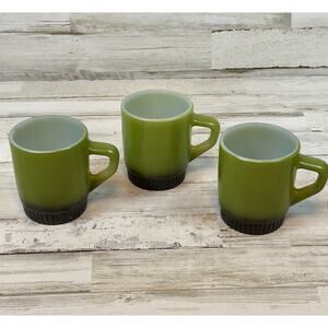 3 Vtg. Fire King Anchor Hocking Avocado Green Coffee Mug Vintage Stackable Cups